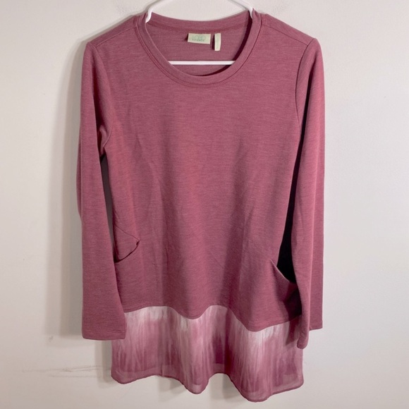 Logo by Lori Goldstein Lounge Tie Dye Pink Tunic Top with Chiffon Trim, Size S - Picture 14 of 16